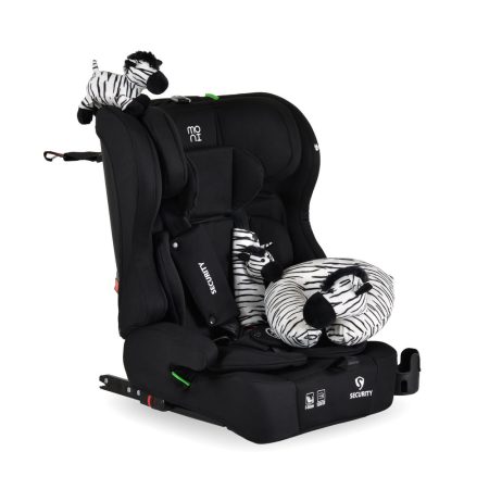 MONI SECURITY autós ülés belső övvel, isofix, ajándék 2plüss+párna 76-150cm FEKETE