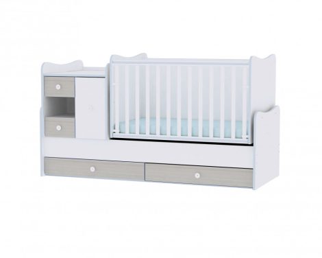 Lorelli MiniMax kombi ágy 72x190 - White & Blue Elm / Fehér & Kék csíkozás