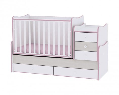 Lorelli Maxi Plus kombi ágy 70x160 - White & Pink Crossline / Fehér & Pink csíkozás