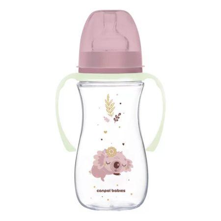 Canpol babies Anti-kólikás cumisüveg, világító fogantyúval, EasyStart, SLEEPY KOALA, 300 ml - pink
