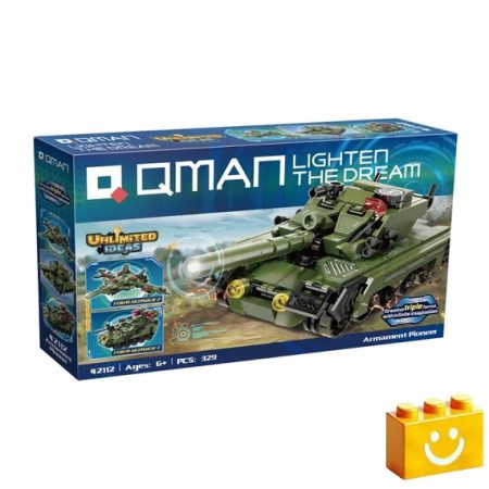 QMAN 42112 - 3 az 1-ben Tank, harcigép, tankelhárító építőjáték - 100% kompatibilis minden más kedvelt márkával