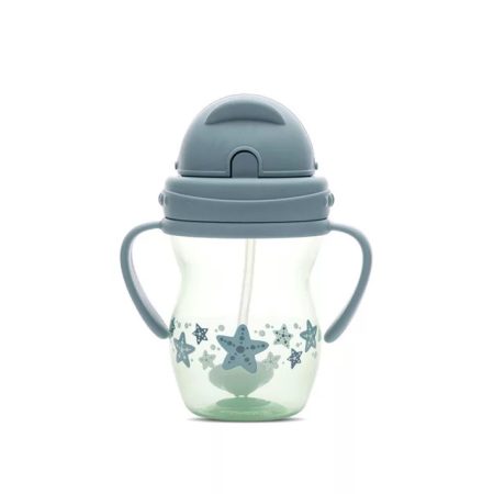 Baby Care szívószálas itató fogantyúval 275ml - Blue/Green