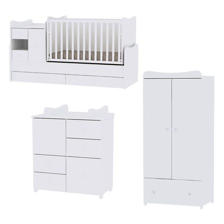 Lorelli MiniMax kombi ágy 72x190 + Cupboard pelenkázó komód + Exclusive szekrény - White