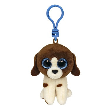 TY BOOS plüss figura MUDDLES, Clip 8,5 cm - barna-fehér kutya