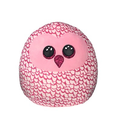 Ty Squish-a-Boos párna alakú plüss figura PINKY, 22 cm - rózsaszín bagoly