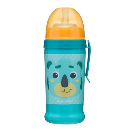 Canpol babies Cseppmentes sport itatópohár, szilikon szívószállal, 350 ml, HELLO LITTLE - türkiz