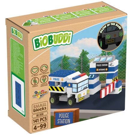 BiOBUDDi BB-2038 | legó-kompatibilis bio építőjáték | Rendőrségi jármű sorompóval