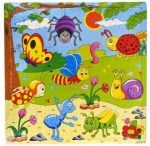   Fa puzzle, tücsök-bogár, pillangó kép, 30x30 cm. PVC csom