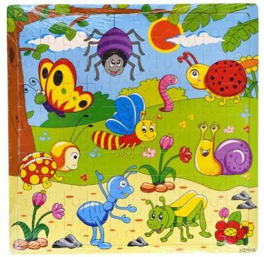 Fa puzzle, tücsök-bogár, pillangó kép, 30x30 cm. PVC csom